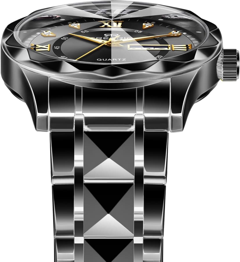 Credrio Watch for Men Stainless Steel Waterproof Diamond Business Dress Analog Quartz Luminous Date Two Tone Luxury Casual Wrist Watch