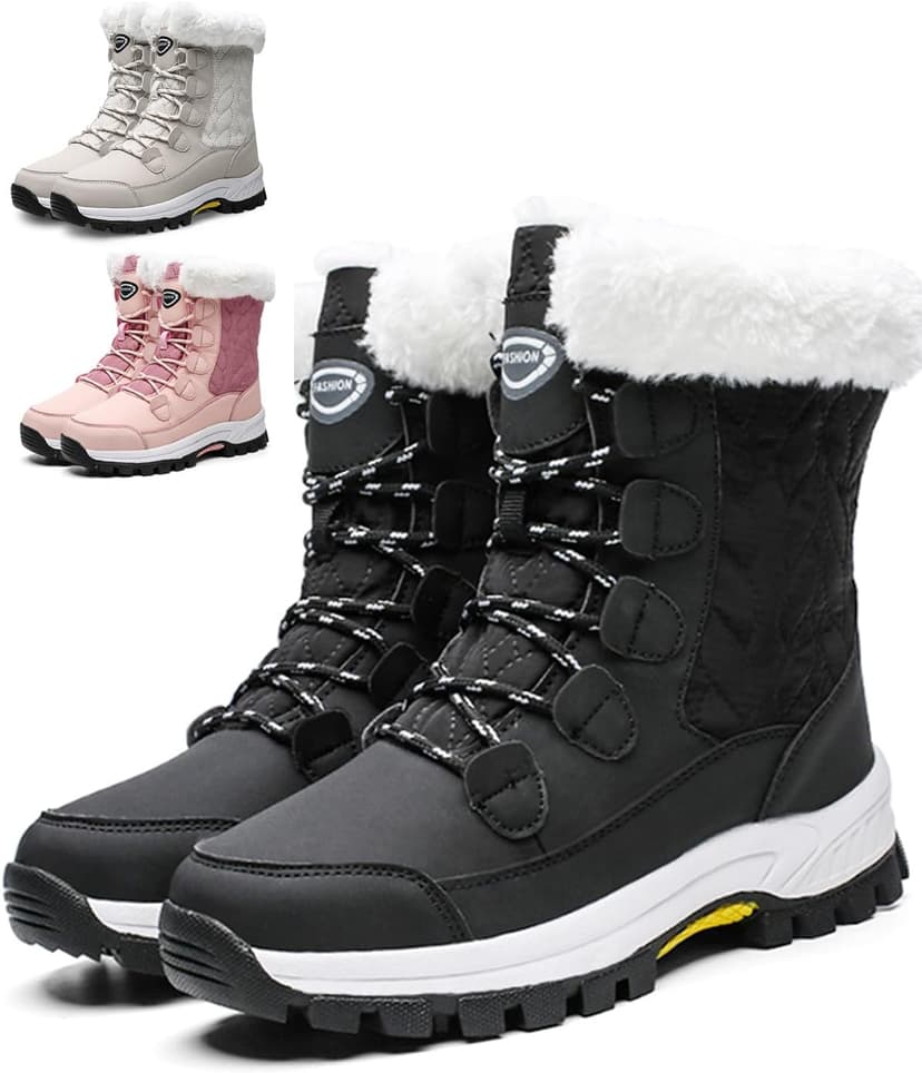 Uincin Womens Snow Boots - Warm Fur-Lined Mid Calf Ankle Booties, Anti-Slip, Lightweight,Waterproof Cold-Resistant Outdoor Walking Shoes for Hiking & Everyday Comfort