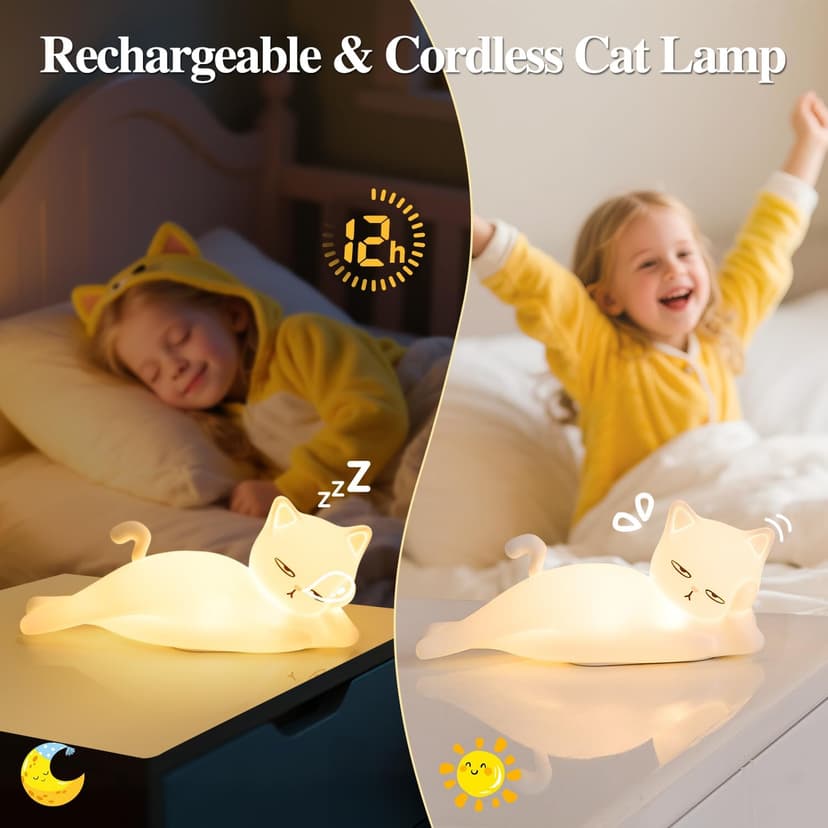 Lying Cat Lamp Funny Gifts, 16 Colors+5 Dimming+Silicone Random Stuff, Touch+Remote+Recharge Night Light, Unique Cool Lamp,Cute Weird Stuff, Squishy Cat White Elephant Gifts for Women/Men/Teens/Kids B0CH9K8NST