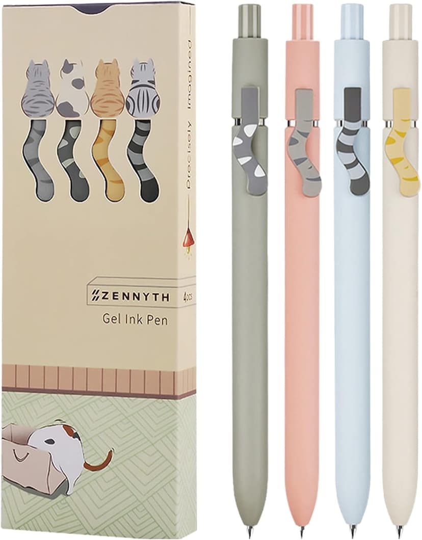 UIXJODO Cat Pens, 4 Pcs 0.5mm Cute Kawaii Black Ink Pens Fine Point Smooth Writing Pen, High-End Series Cat's Tail Retractable Pen for Journaling Note Taking (4 Pcs Cat) B0BRFT21L7