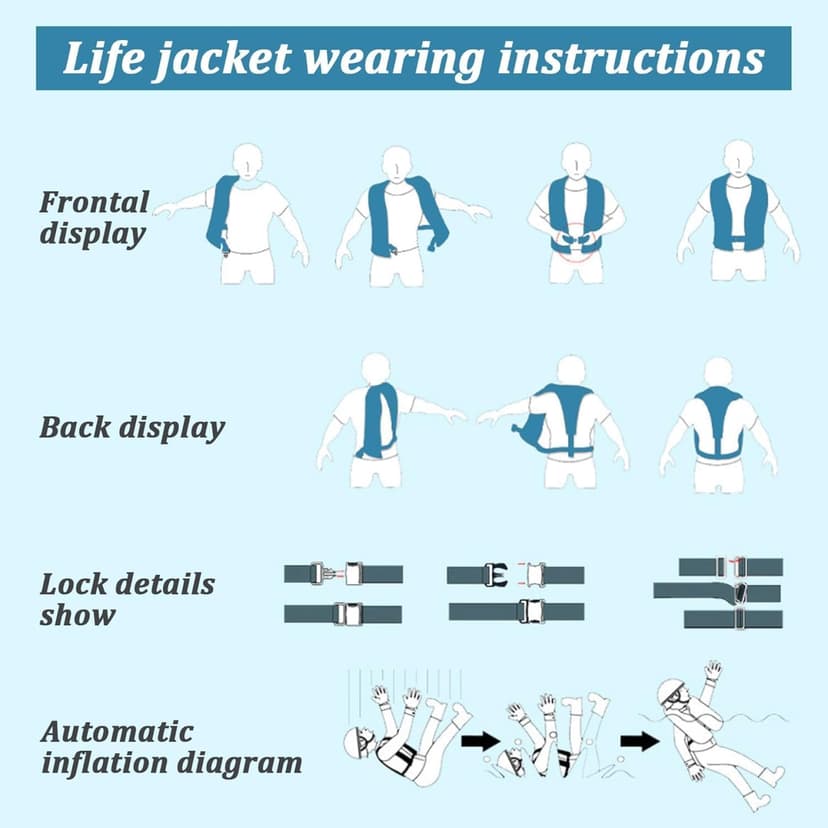 Automatic Inflatable Life Jacket for Adults – Adjustable Buoyancy Vest with Manual Override,Reflective Strips & Safety Whistle for Boating, Kayaking, Surfing & Swimming.