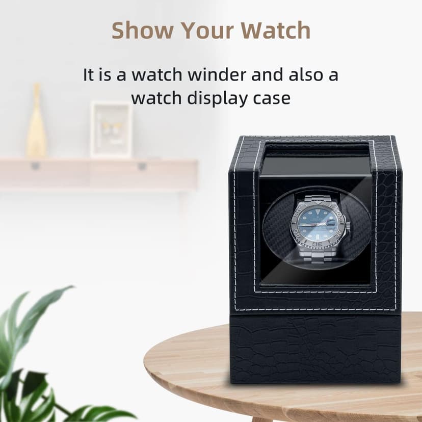 Mcbazel Mcbazel Single Watch Winder, Ultra Quiet Japanese Motor Automatic Watch Winder Box with Multiple Rotation Modes, Premium Watch Winder for Automatic Watches (AC/ Battery Powered) - Black with Crocodile Pattern