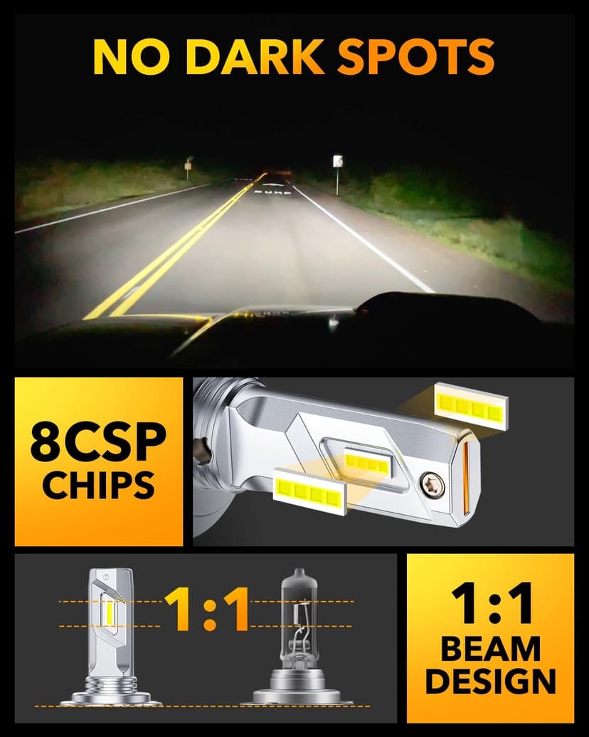 OXILAM H7 LED Light Bulb, 60000LM 10X Brighter 6500K White, Anti-Flicker, 60,000Hrs Lifespan, Plug and Play, H7 Fog Compatible with Cars Trucks SUVs, Pack of 2