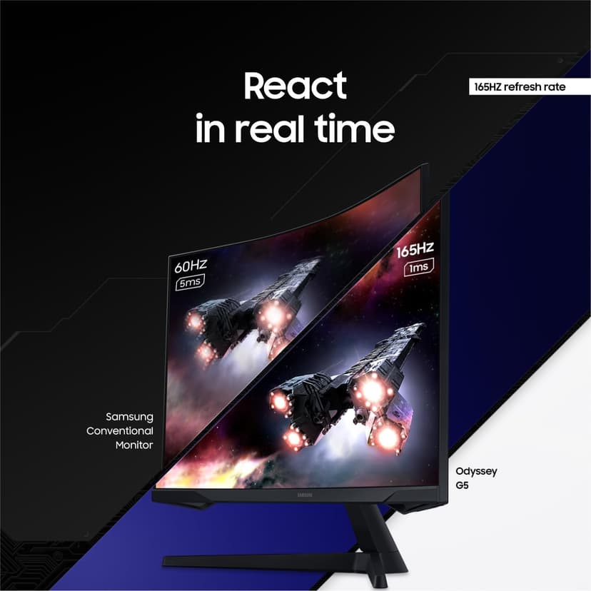 SAMSUNG 32" Odyssey G55C Series QHD 1000R Curved Gaming Monitor, 1ms(MPRT), HDR10, 165Hz, AMD Radeon FreeSync, Eye Care, Glare Free, Sharp Resolution LS32CG550ENXZA