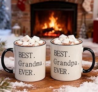 Mecai Grandparents Gifts-Best Grandma/grandpa ever -11 OZ ceramic Coffee Mugs set of 2- Novelty Christmas Birthday Thank You Gifts For Grandparents Ideas