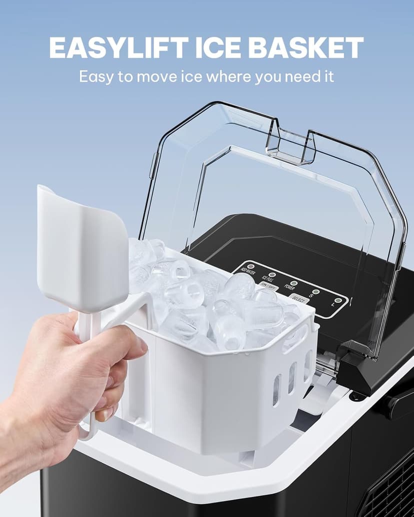 Silonn Ice Maker Countertop, Portable Ice Machine with Carry Handle, Self-Cleaning Ice Makers with Basket and Scoop, 9 Cubes in 6 Mins, 26 lbs per Day, Ideal for Home, Kitchen, Camping, RV