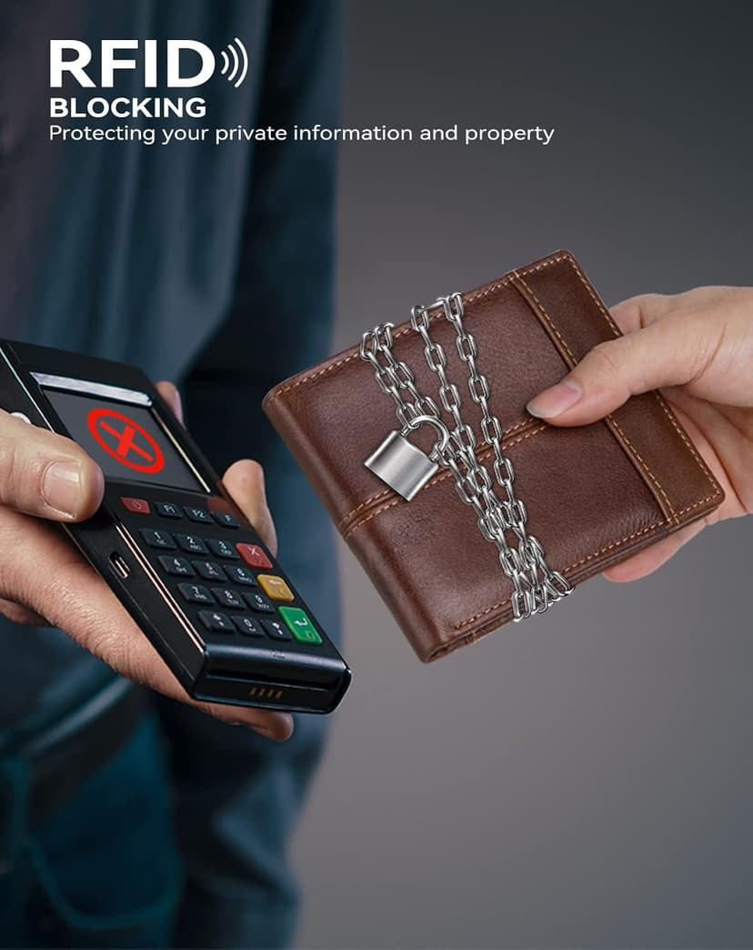 Swallowmall Leather Wallet for Mens Genuine Leather RFID Blocking Bifold Wallets with 1 ID Window 15 Card Slots