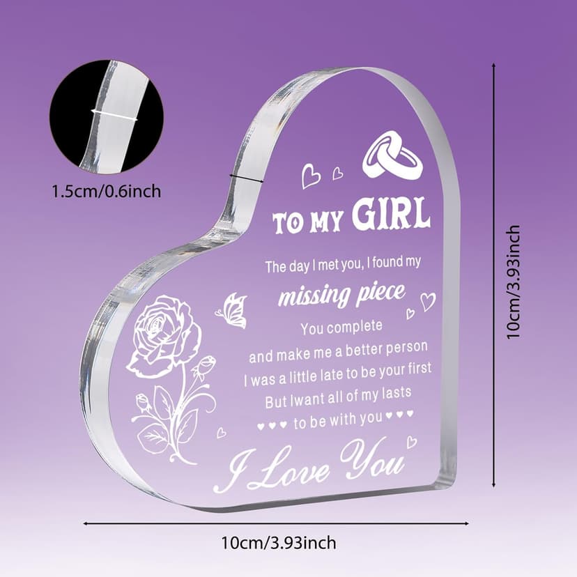 Gifts for Girlfriend, Birthday Anniversary Cute Presents for Women GF, I love you Romantic Gift Paperweights 3.9" x 3.9" Acrylic Heart Plaque, Christmas Gift for Her