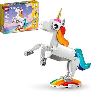 LEGO Creator 3 in 1 Magical Unicorn Toy, Transforms to Seahorse to Peacock, Rainbow Animal Figures, Unicorn Gift for Grandchildren, Girls and Boys, Buildable Toys, 31140 B0BLJ4SVWV