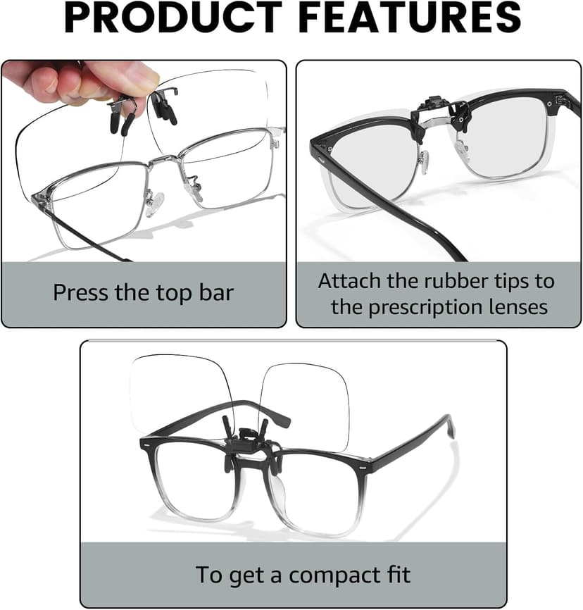 VIEWBETTER 3 Pack Clip On Blue Light Blocking Glasses for Eyes Strain/Light-Sensitive Flip Up Computer Gaming Glasses