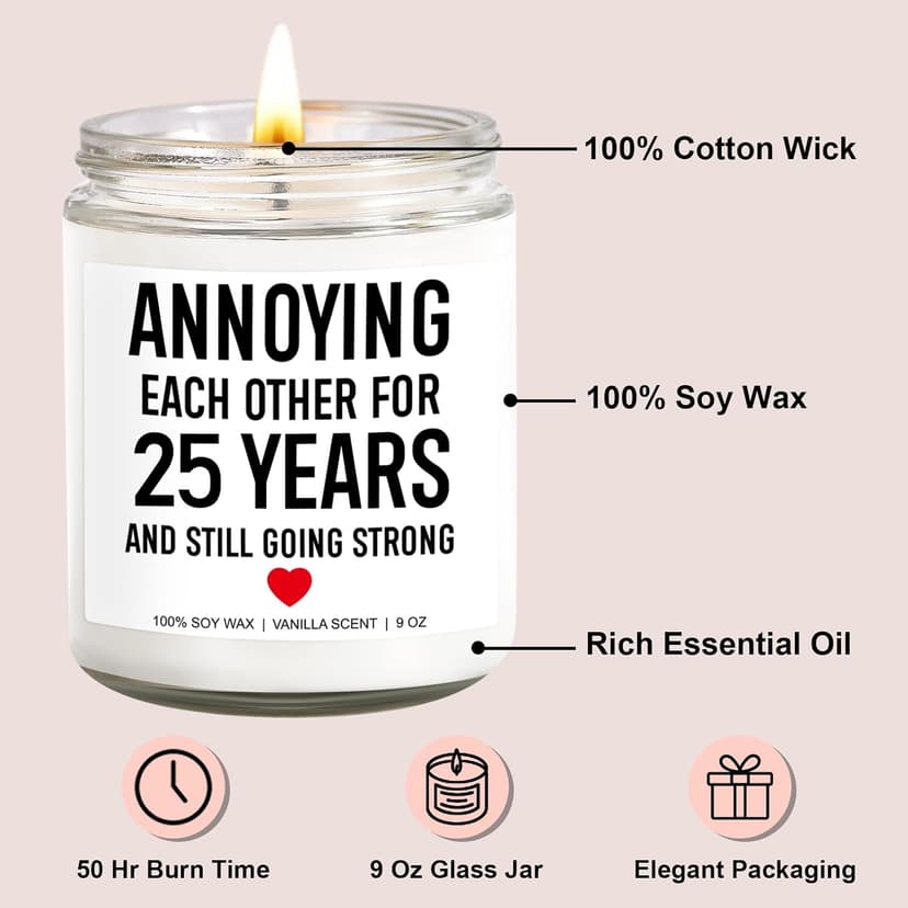 Younift Funny Scented Candle, 25th Anniversary, Gifts for Couple, 25th Wedding Anniversary Decorations, 25 Year Silver Anniv. Gifts for Husband, Wife, Him, Her, Women, Men, Friends, Parents B0D5J518NH