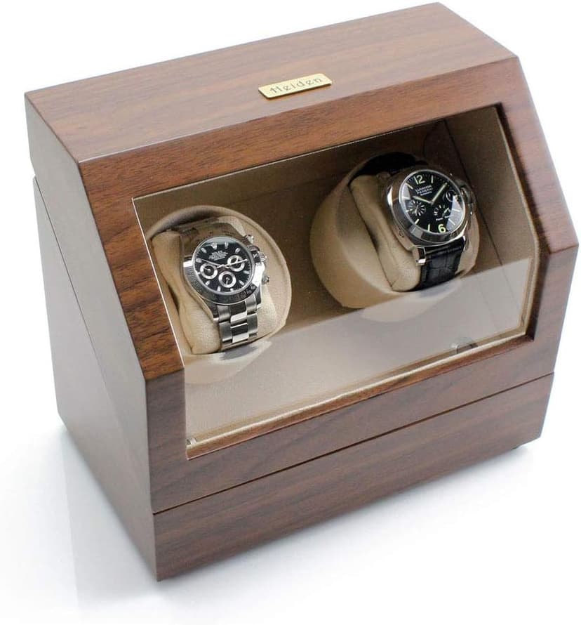 Heiden Double Watch Winder in Walnut - Automatic Watch Window for 2 Watches - Japanese Motor - Zero Magenetization - Use Batteries or Adapter Dual Watch Winder for Automatic Watches for Rolex