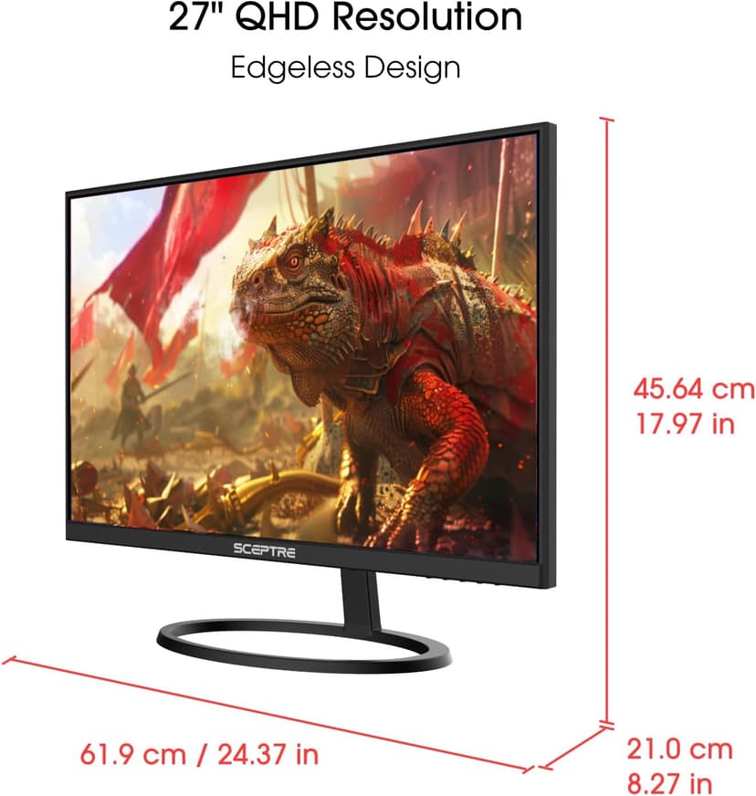 Sceptre IPS 27 Inch 2K 2560 x 1440p QHD 75Hz DisplayPort HDMI 99% sRGB Build-in Speakers Machine Black (E275W-QPT)