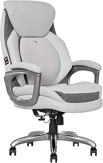 Sharper Image S600 Active Lumbar Ergonomic Bonded Leather Swivel Executive Massage Chair, White/Gray