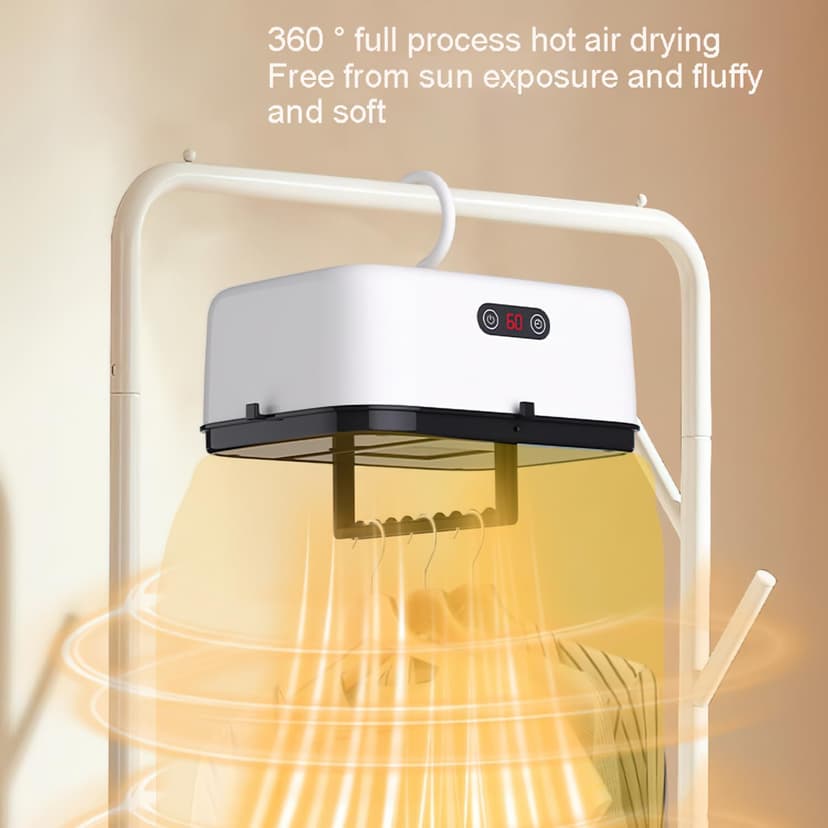 Portable Electric Clothes Dryer, Foldable Baby Garment Drying Rack with 3 Speed Settings, Travel-Friendly Hanging Wardrobe Dryer with Digital Display