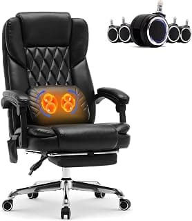 500LBS Massage Office Chair with Foot Rest, 3D Kneading Massage Home Office Desk Chairs, 22.83” Wide Big and Tall Office Chair for Heavy People, Ergonomic Reclining Gaming Chairs, Black