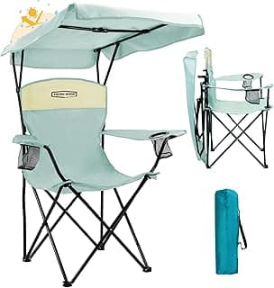 YOUNG WOOD Camping Chair with Canopy, Beach Chair with Shade,Portable,Lightweight Oversized for All, Easy to Open and Close Without Installation, Side Pocket Design for All Outdoor Activities，Blue