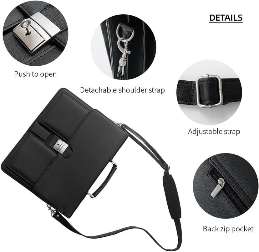 Mens Leather Briefcases Office Attorney Attache Case Ideal Gift Messenger Bag w/Padded Compartment,Black