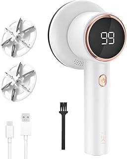 Fabric Shaver Lint Remover for Clothes with 2 Speeds, Digital Display, 6 Leaf Blades, USB Rechargeable Sweater Defuzzer to Remove Pilling Fuzz Ball for Furniture, Couch, Coat.