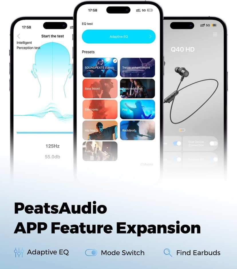 SoundPEATS Q40 HD Sports Neckband Headphones with LDAC Hi-Res Audio & Bluetooth 6.0 Stable Connection, IP67 Waterproof Wireless Earbuds, 20H Playtime for Running Gym, Fast Charge, Dual Pairing