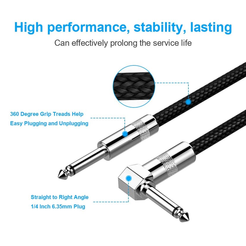 New Bee Guitar Cable 6ft Electric Instrument Cable Bass AMP Cord for Electric Guitar, Bass Guitar, Electric Mandolin, Pro Audio (Right Angle to Straight, Black)
