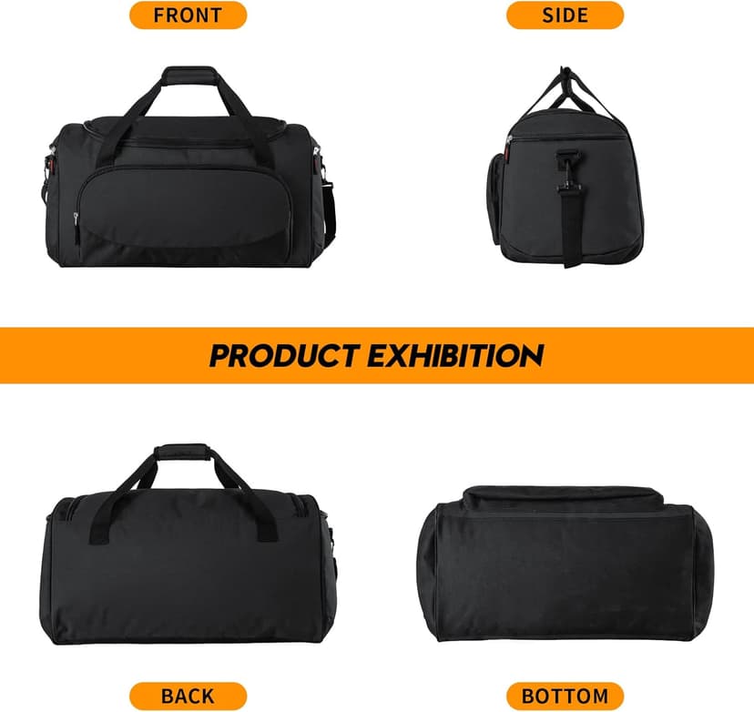 uarition Gym Bag for Men - 55L Black Durable Large Duffle Bag for Travel, Workout, Fitness & Sport