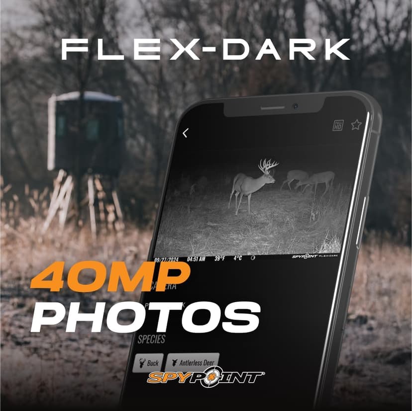 SPYPOINT Flex-Dark Twin Pack Cellular Trail Camera, 40MP Photos, 1080p Video + Sound, No-Glow Game Camera, Hunting Night Vision, Motion Activated,100ft Detection, No WiFi Needed Trail Cam