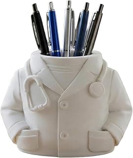 3D Printed Doctor Coat Pen Holder - Realistic Medical Desk Organizer with Stethoscope, White Doctor Sculpture Pen Cup for Office, Nurse, Medical Student Gift 5.9" x 3.5" x 4.3" (Male Doctor Style) B0GJZP6NRS
