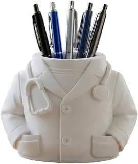 3D Printed Doctor Coat Pen Holder - Realistic Medical Desk Organizer with Stethoscope, White Doctor Sculpture Pen Cup for Office, Nurse, Medical Student Gift 5.9" x 3.5" x 4.3" (Male Doctor Style) B0GJZP6NRS