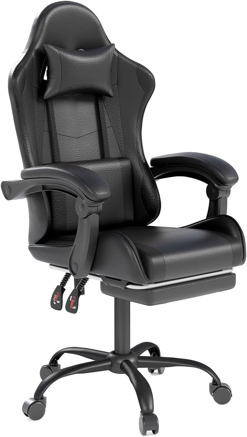 OS MOTOR Gaming Chair with Headrest and Lumbar Support, Ergonomic High Back Office Chair, Racing Style Executive Computer Desk Chair, Leather Adjustable Swivel Task Chair for Home Office (Black)