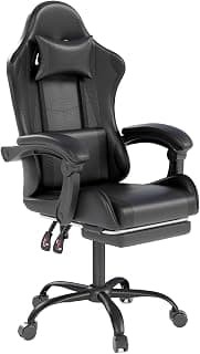OS MOTOR Gaming Chair with Headrest and Lumbar Support, Ergonomic High Back Office Chair, Racing Style Executive Computer Desk Chair, Leather Adjustable Swivel Task Chair for Home Office (Black)