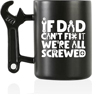 Onebttl Coffee Mug With Wrench Spanner Handle - Dad Gifts From Daughter and Son, 13.5oz Funny Ceramic Mug for Father's Birthday, Father's Day, Christmas - Dad Can Fix