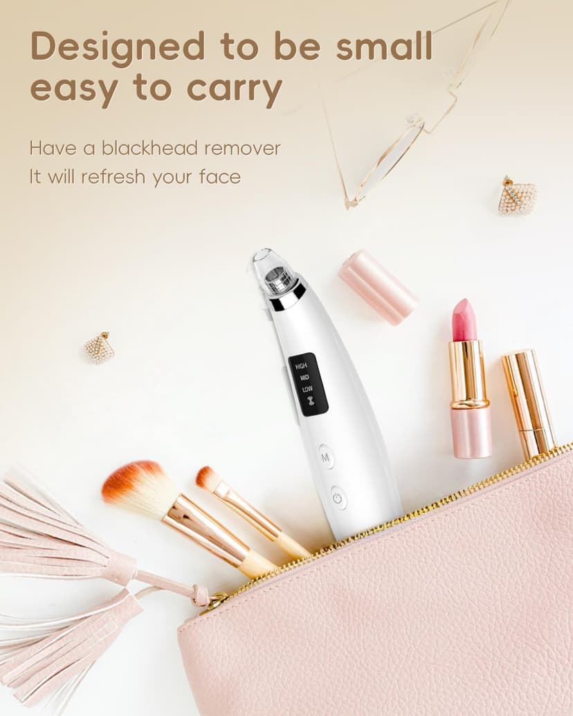 Blackhead Remover Pore Vacuum, Pore Cleaner for Face with 5 Attachments & 3 Suction Levels, USB Rechargeable Facial Blackhead Extractor Tool for Women & Men (Pearl White)