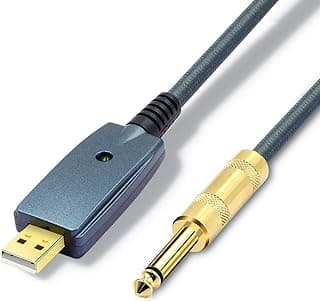 SiYear USB Guitar Cable -USB Interface Male to 6.35mm 1/4" TS Mono Electric Guitar Converter Cable, Guitar Computer Connector Cord Adapter for Instruments Recording Singing Etc(Blue Grey-3M
