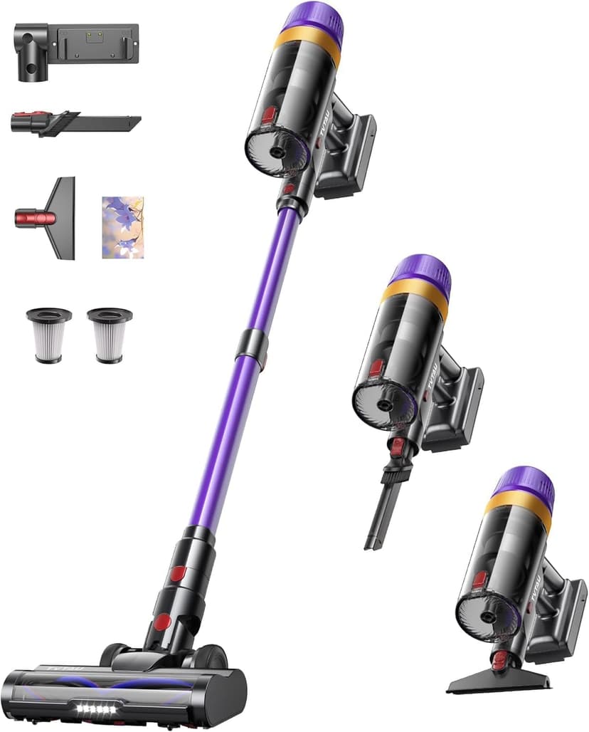 TVTAU Cordless Vacuum Cleaner, Self-Standing 620W 55KPA 75Min Runtime Stick Vacuum for Home, 1.8L Dust Cup, LED Display, Anti-Tangle, 8-Stage Filtration, for Hardwood Floor Carpet Pet Hair