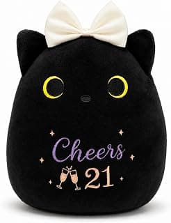 8inch Cat Stuffed Anmals with Cheers 21, Soft Plush Cute 21 Year Old Birthday Gifts for Girls Women 21st Birthday Black Cat Plush, 21st Birthday Gifts for Girls Her B0H2GV3YWL