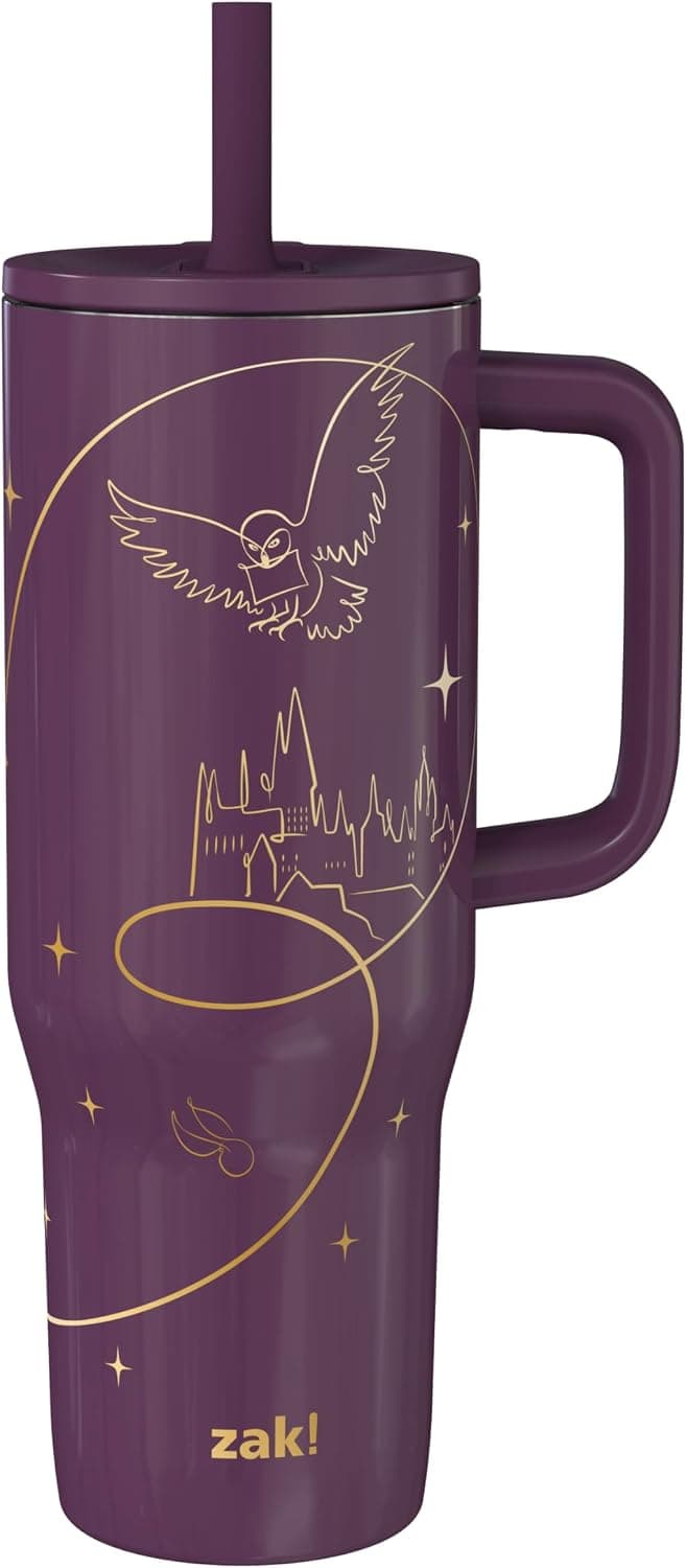 BPA Free, Silicone Straw, Handle, Cupholder Friendly, Dishwasher Safe, For Office, Home, Travel, Work, Gym, Fitness Zak Designs Harry Potter 30oz Spill-Proof Insulated Stainless Steel Tumbler B0FT7C47X5