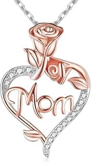 Mom Birthday Gift, Mothers Day Gift, Christmas Gift, Jewelry Gifts for Mom from Daughter Son Desimtion Sterling Silver Eternal Rose Heart Mom Necklaces for Women B0BYYLBBTJ