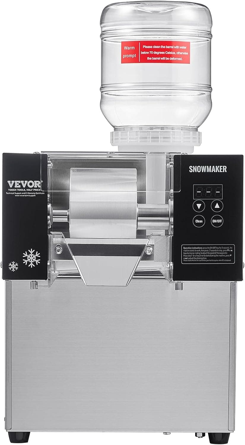 VEVOR Commercial Snowflake Ice Machine, 176.4LBS/24H Snowflake Ice Maker, Stainless Steel Ice Shaver Machine, Electric Snow Cone Maker, Air Cooling System for Rapid Heat Dissipation, for Bakery, Café