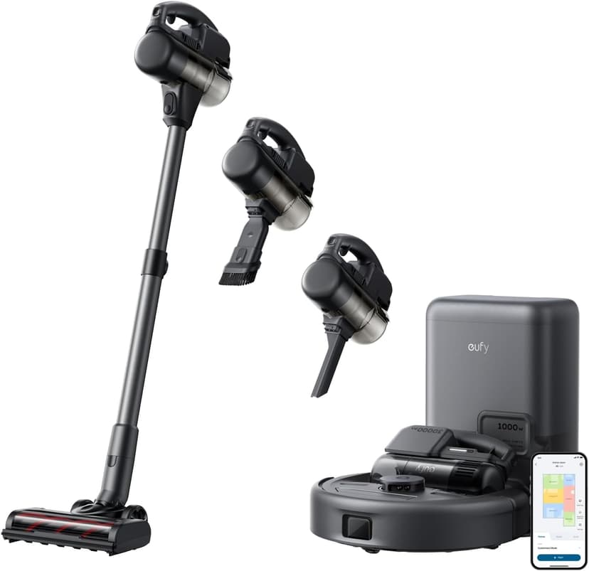 eufy Robot Vacuum 3-in-1 E20,with Versatile Stick and Handheld Vacuum Cleaner Combo,Self Emptying Up to 75 Days,Max 30,000Pa,Smart Obstacle Avoidance,Pro-Detangle,Ideal for Carpet,Crevices,Stairs