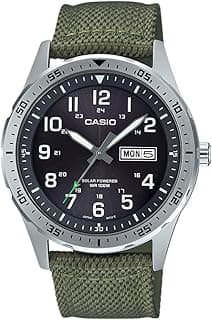 Casio MTPS120L Series | Unisex Analog Watch | 100M WR | Stainless Steel Case | 3 Hand Analog (HR, Min, SEC) | Date Display | Low Battery Alert | Military Styling | Solar Powered