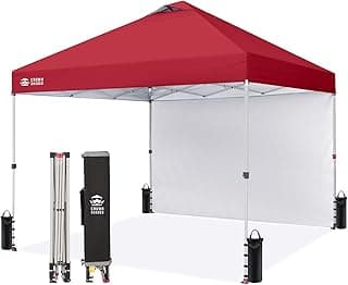 CROWN SHADES 10x10 Pop Up Canopy with 1 Side Wall - Beach Tent with One Push Setup - Outdoor Sun Shade for Events, Parties, Camping - Gazebo with STO-N-Go Cover Bag (Red)