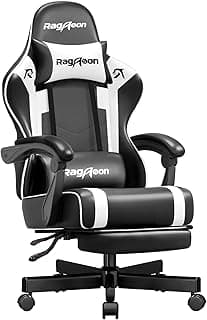 Gaming Chair for Adults Gamer Game - Ergonomic Gaming Chair with Footstool, Headrest, and Lumbar Support Height Adjustable Leather Game Chair’s 200 KG Load Bearing Capacity White