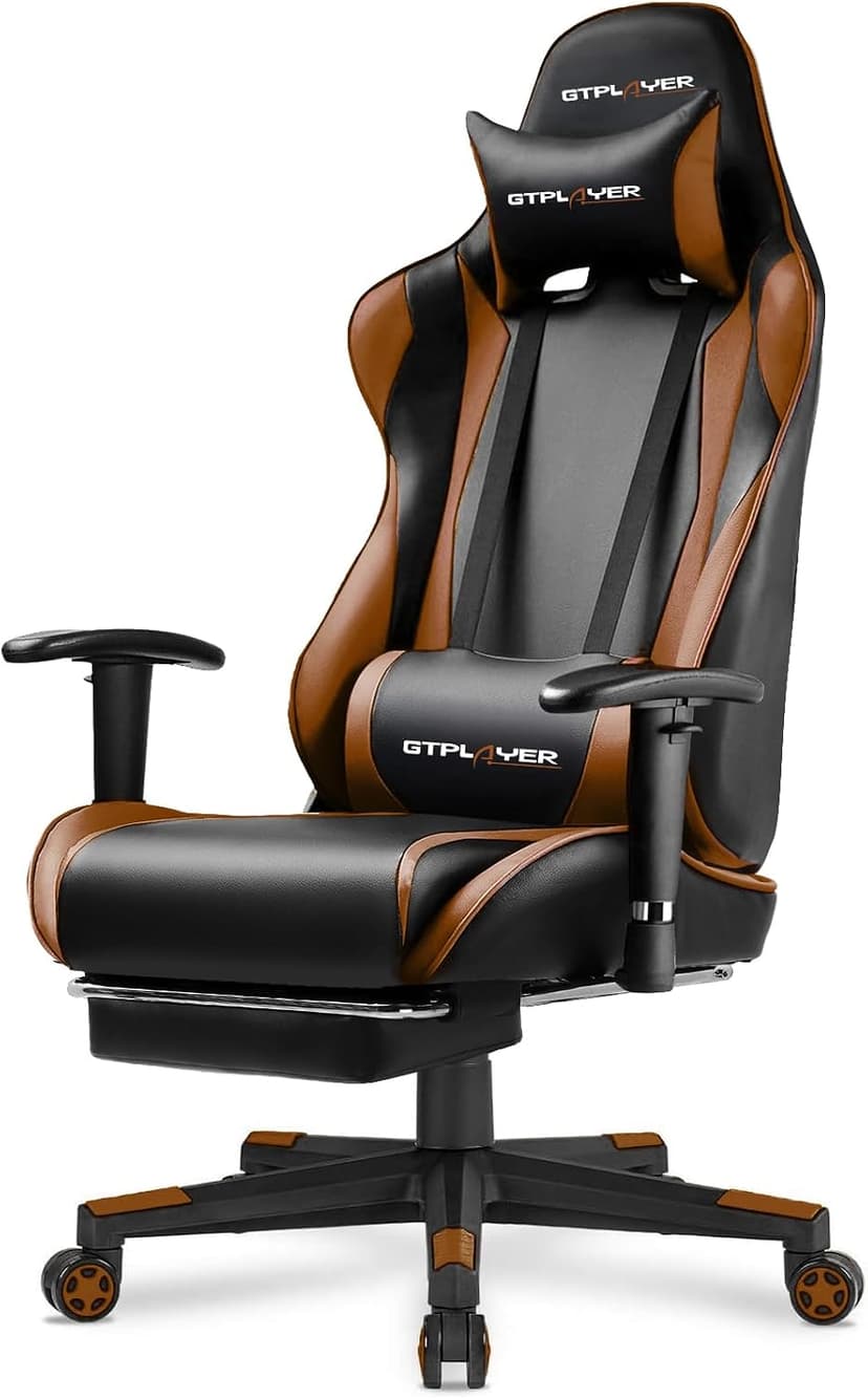 GTPLAYER Gaming Chair with Footrest, Ergonomic Computer Game Desk Chair, Recline Gaming Chair Seat Height Adjustment, Swivel Rocker with Headrest and Lumbar (Brown)
