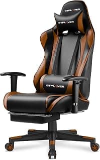 GTPLAYER Gaming Chair with Footrest, Ergonomic Computer Game Desk Chair, Recline Gaming Chair Seat Height Adjustment, Swivel Rocker with Headrest and Lumbar (Brown)