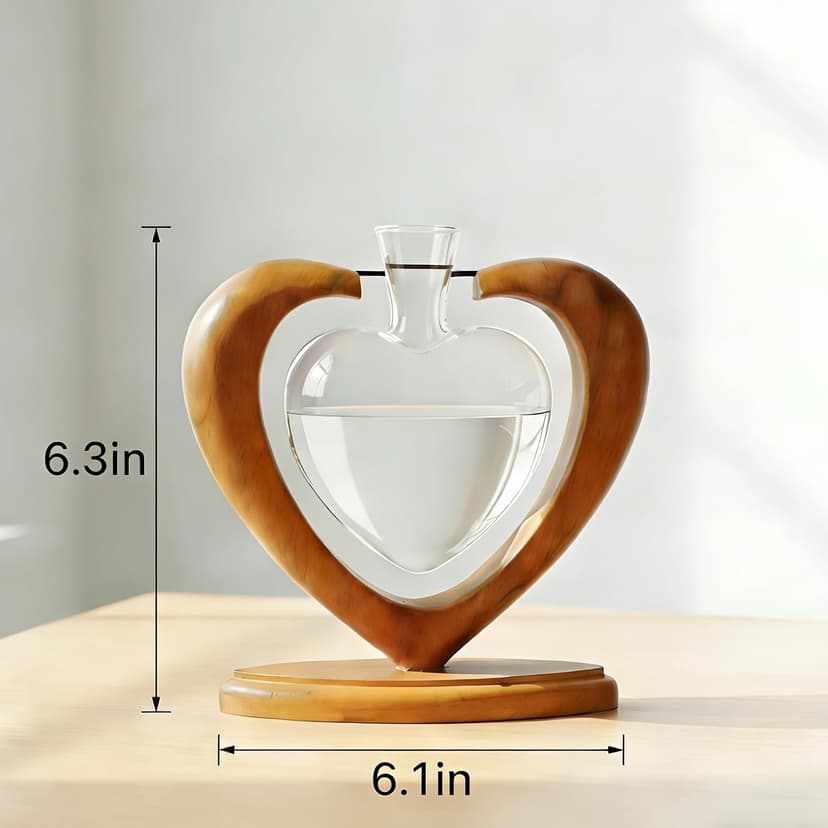 Rooting Vase for Cuttings, Plant Terrarium, Air Plant Holder, Plant Lovers Mom Wife Gift Home Office Christmas Tabletop Decor Plant Propagation Station, Heart Glass Vase, Solid Wooden Stand B0GL1XT2S7
