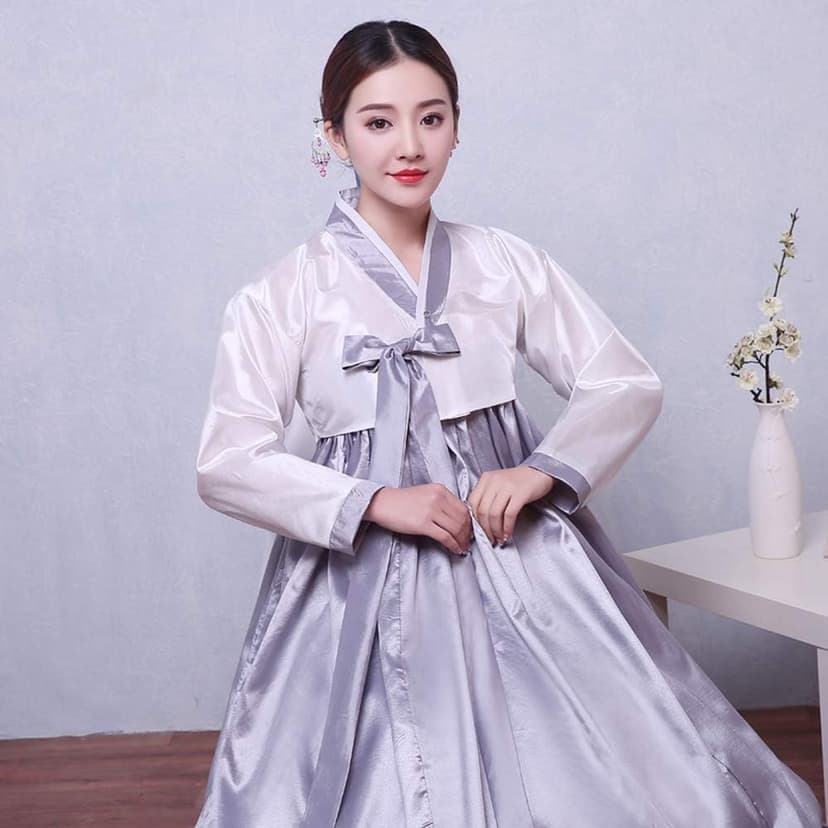 XINFU Korean Traditional Women's Hanbok Set Long Sleeve Colorful Dress Cosplay Costume