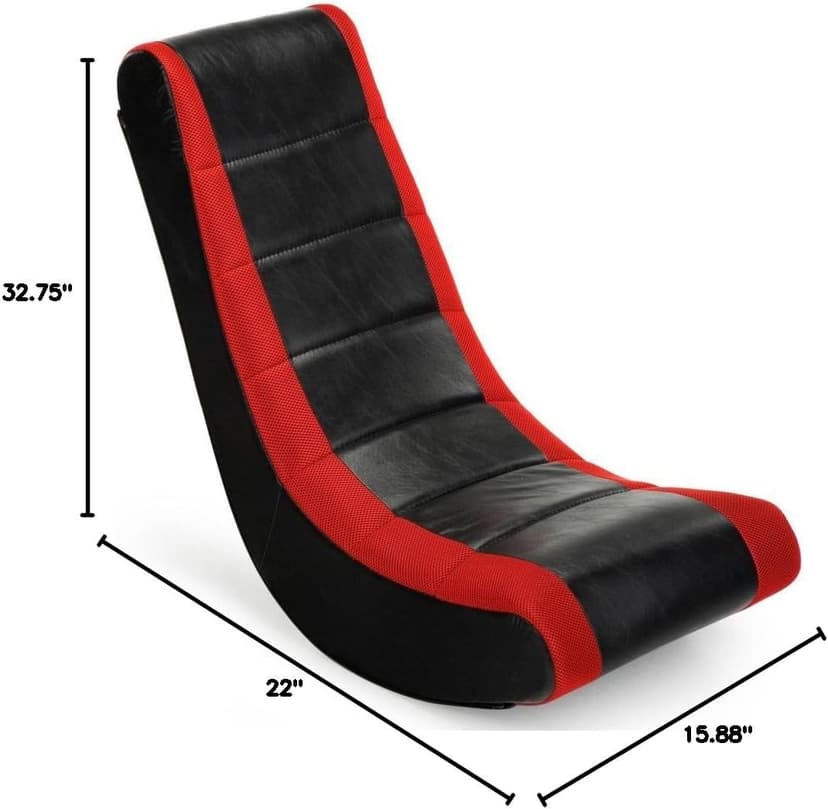 The Crew Furniture Classic Video Rocker Floor Gaming Chair, for Kids and Teens, PU Faux Leather & Polyester Mesh, Black/Red