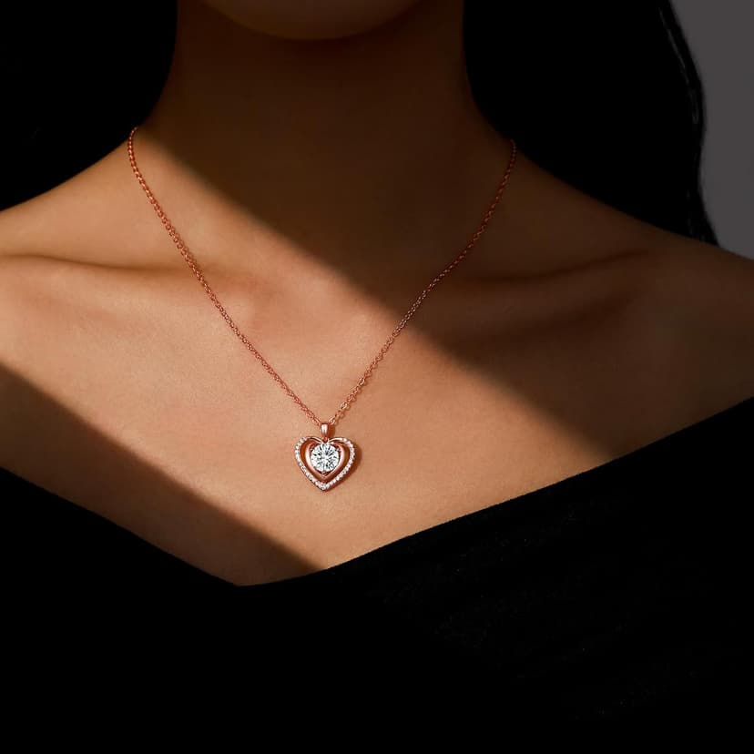 Heart Pendant Gold Necklace for Women Moissanite Lab-Created Gem I Love You Wedding Anniversary Birthday Christmas Valentine Engagements Mothers Day Jewelry for Wife Her Girlfriend Mom Daughter