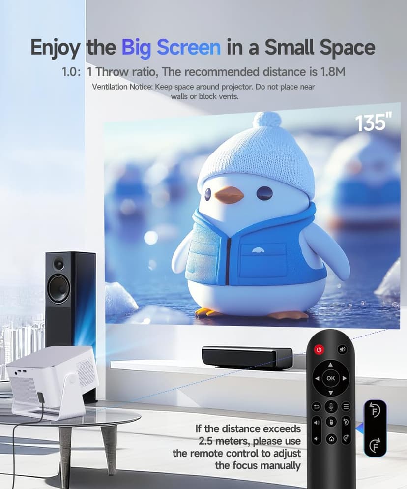 Mini Projector with Wifi and Bluetooth, Outdoor Portable Proyector 4/8K Support, 600ANSI/ 1080P/ Obstacle Avoidance/ Auto Focus, Smart Alwtniet HY350Max for Bedroom Movie HDMI/USB/Smartphone/Laptop B0G398YVW3